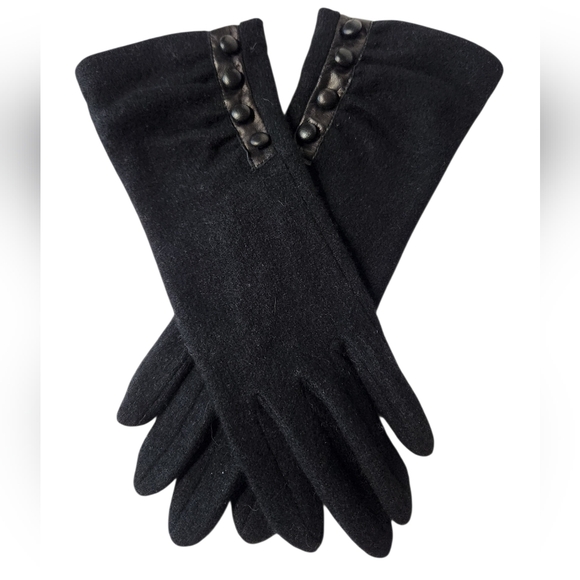 Lauren Ralph Lauren Wool & Cashmere Gloves with Button Detail Black Size Small